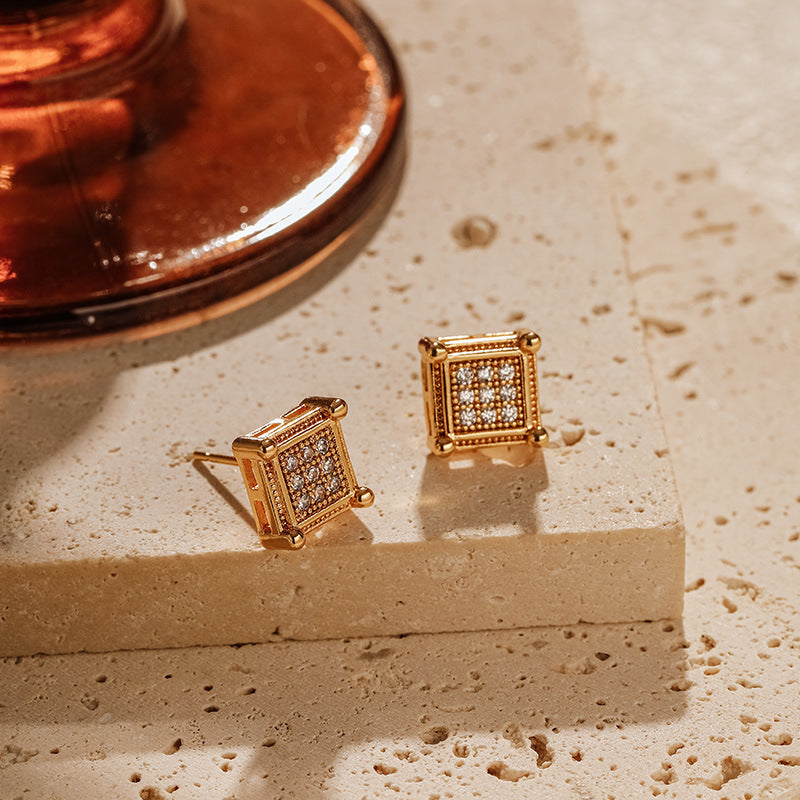 Simple Square Rhinestone Copper Stud Earrings DPJE1205