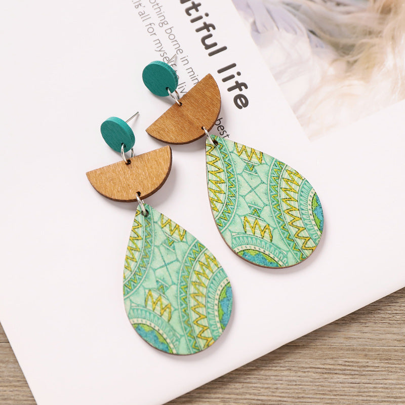 Boho Geometric Wooden Dangle Earrings - DippedShop Wholesale - #3587