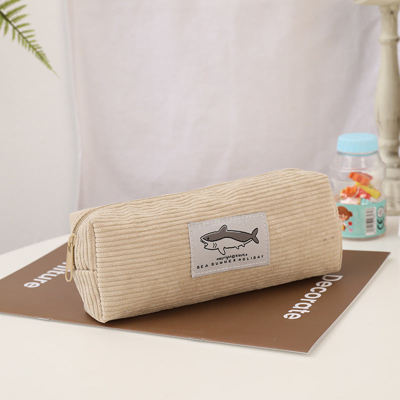 Cute Shark Pattern Lightweight Coduroy Pencil Case 6S10BOB1048