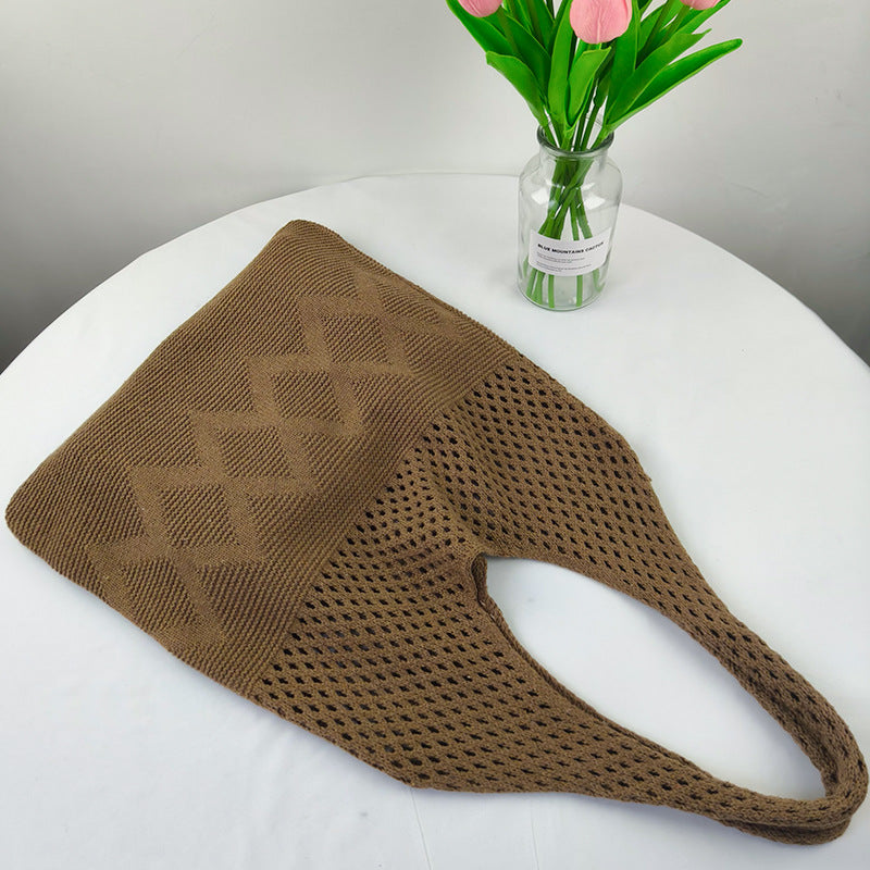 Trendy Solid Color Hollow Knit Shoulder Bag 6W10BBG1768