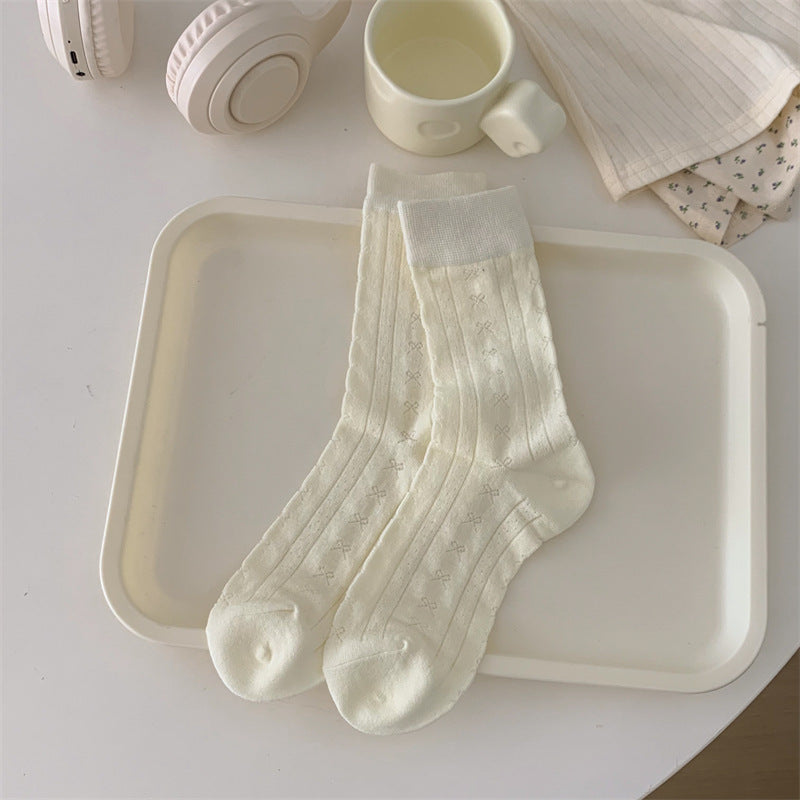 Solid Bow Mesh Socks - DippedShop Wholesale - #7667