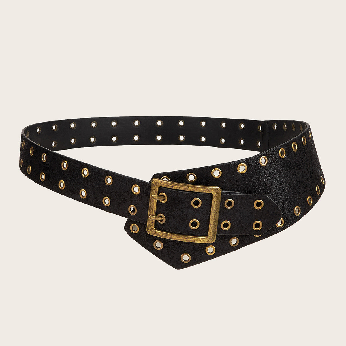 Vintage Hollow Out Studded Wide Leather Belt 6W6JBT174