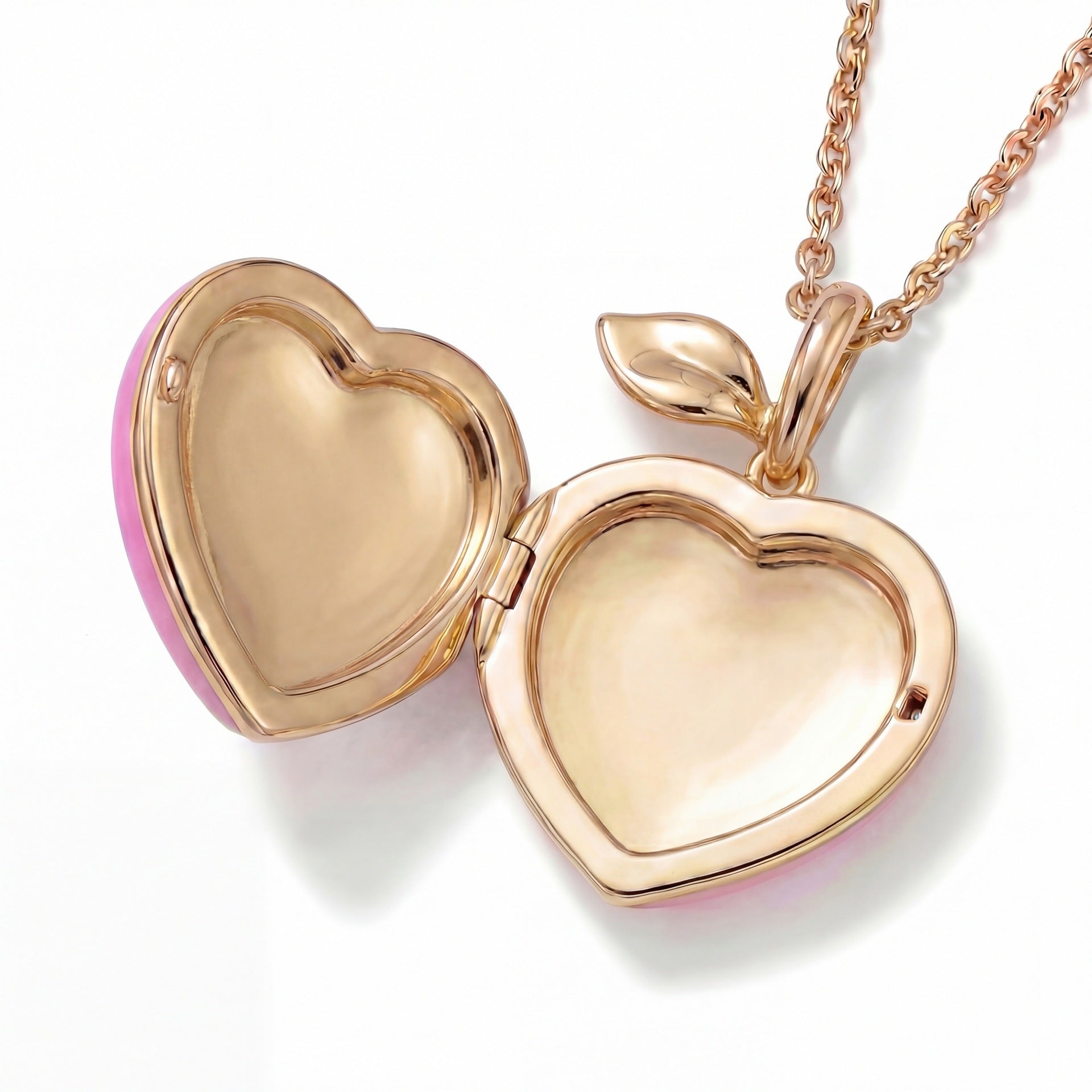 Cute Pink Peach Heart Pendant Locket Necklace 6W6JNC413L