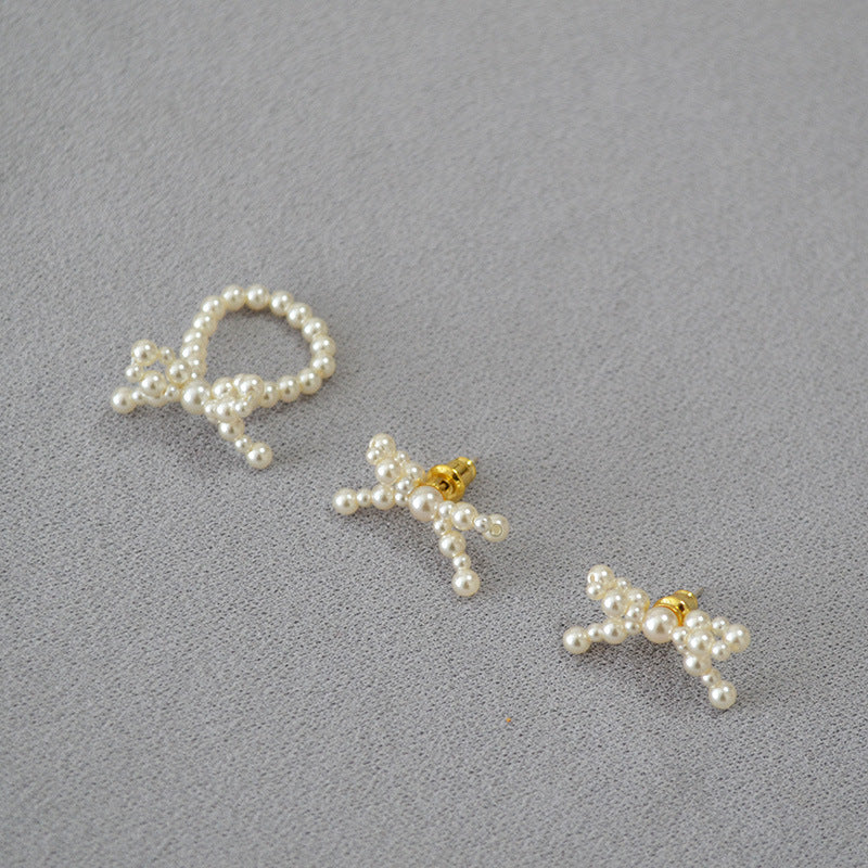 Pearl Bow Stud Earrings - DippedShop Wholesale - #2979