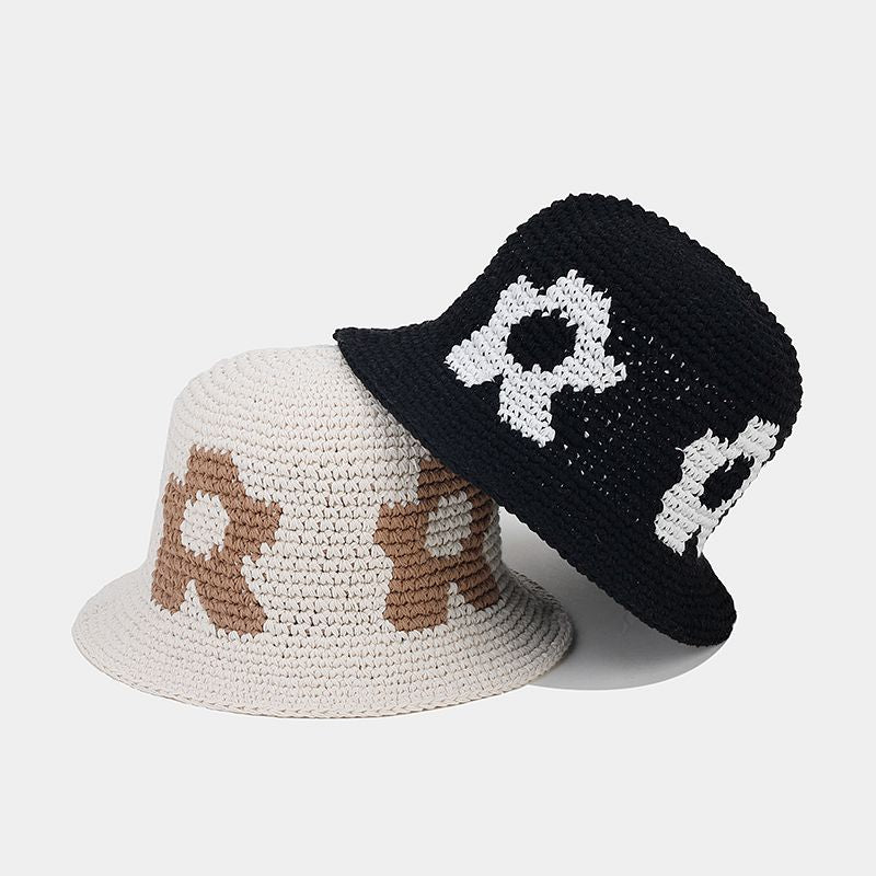 Floral Pattern Contrast Color Crochet Bucket Hat DPBH0336