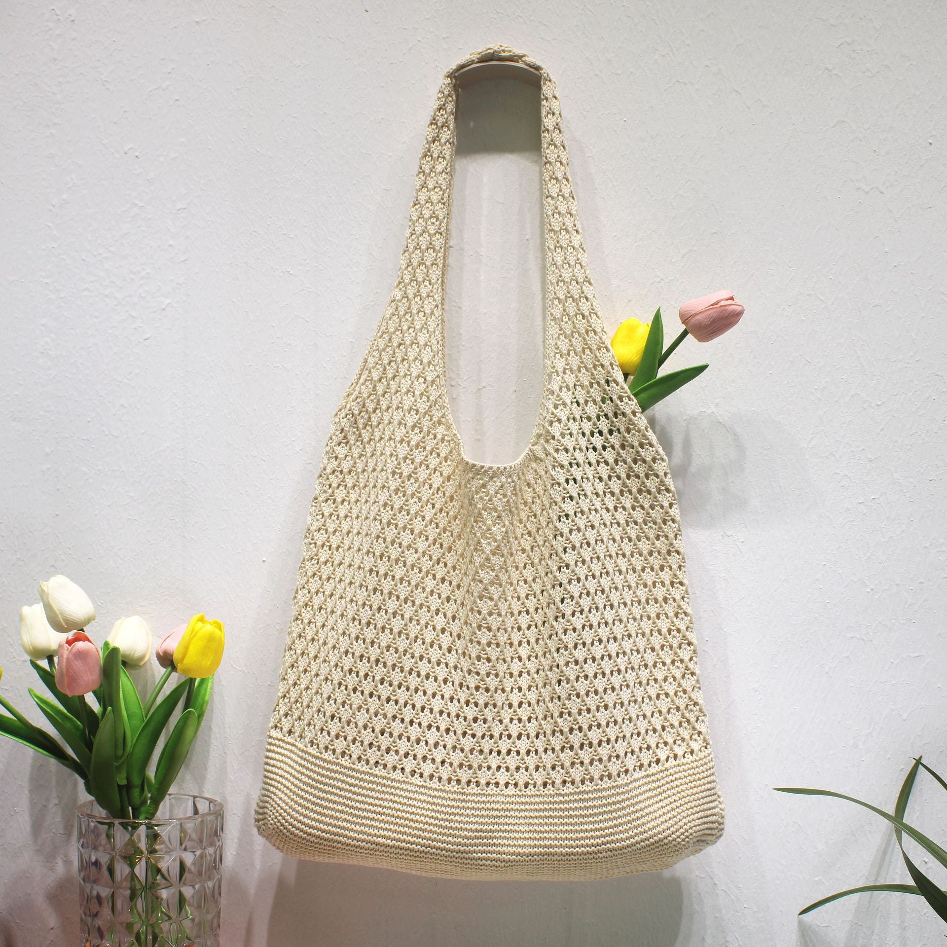 Hollow Out Solid Color Knit Ttote Bag 6W10BBG1783