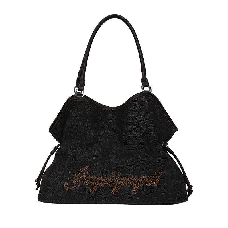Solid Color Letters Embroideries Large Capacity Shoulder Bag 6W10BBG1358