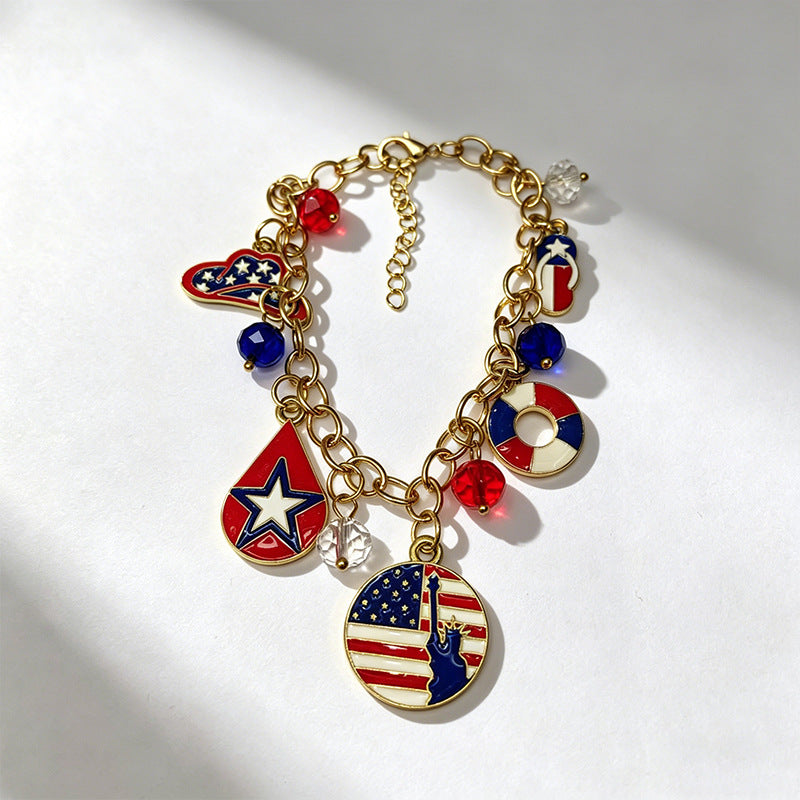 Retro USA Flag Hat Pendant Tassel Necklace 8ZA6JNC289L