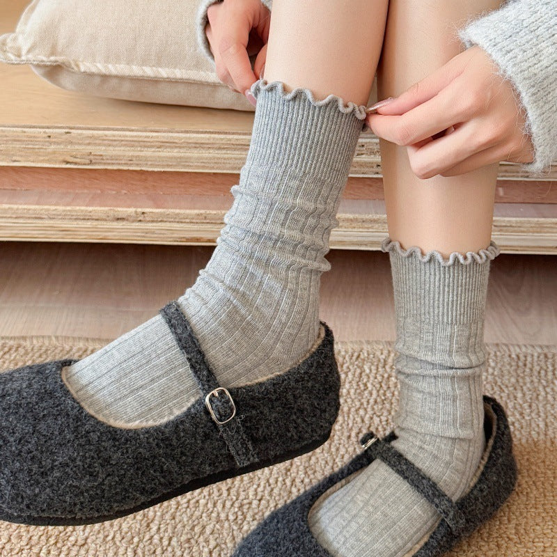 Cute Solid Color Breathable Ruffle Crew Socks 6W8FSO524