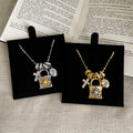 Elegant Lock Pendant Zirconia Tassel Necklace 6W6JNC677