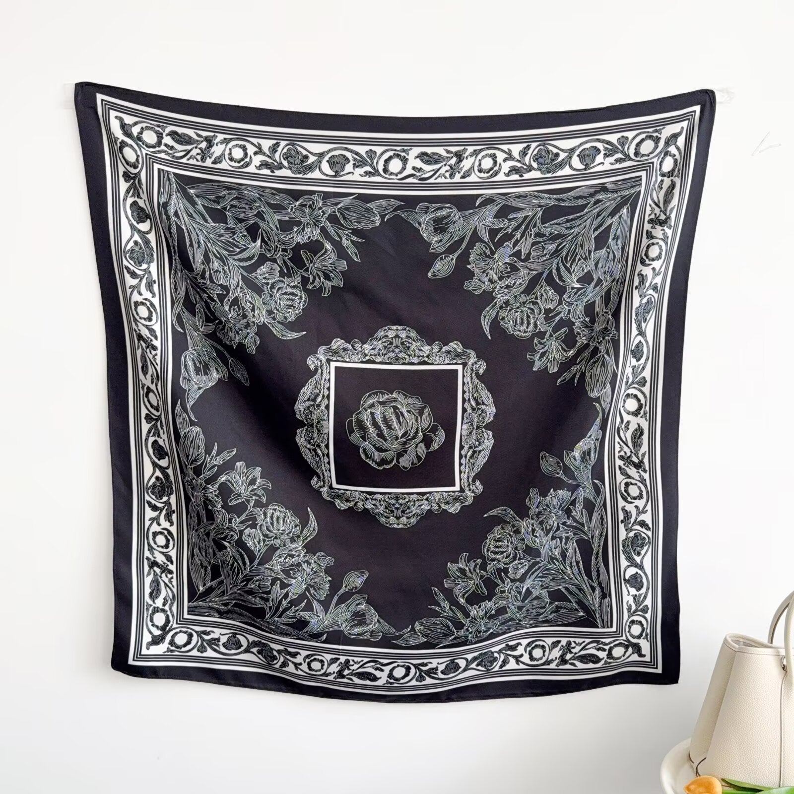 Vintage Floral Print Twill Silk Square Scarf MK2BW6W6NSI03