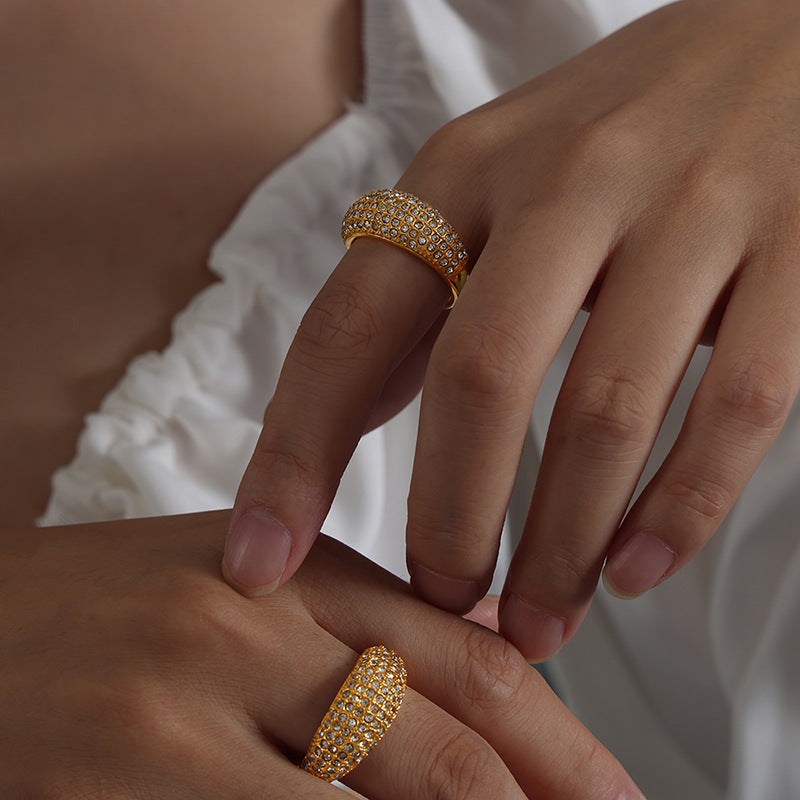 Chunky Gold Plated Sparking Zirconia Ring 8ZA6JRG143L