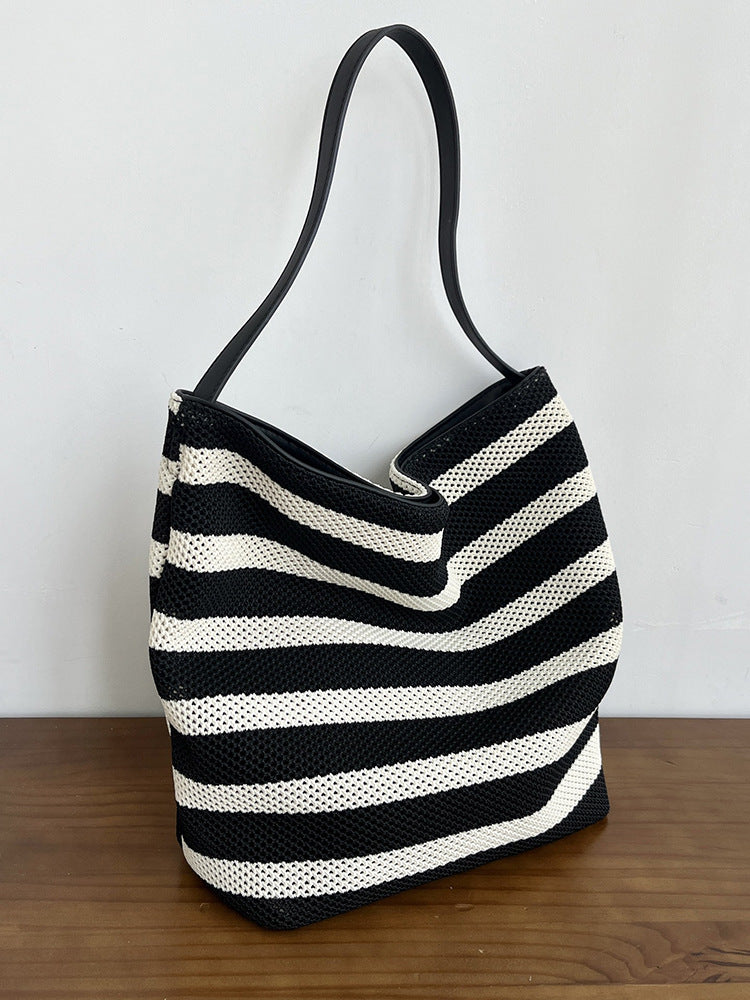 Casual Large Capacity Striped Bucket Tote Bag 6W10BBG2383