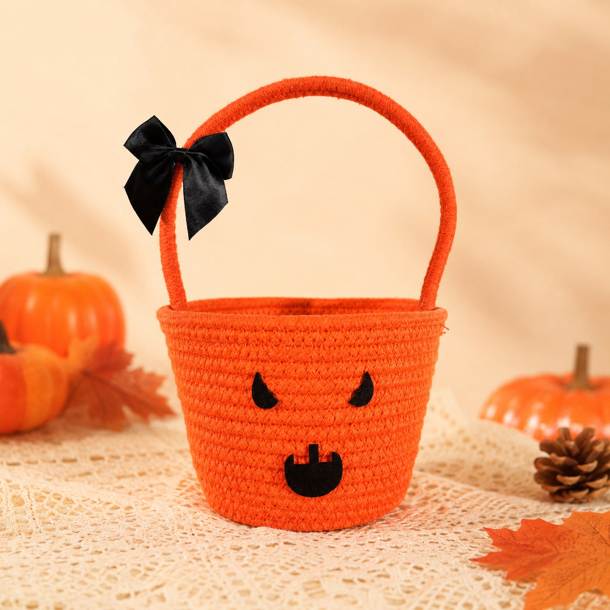 Halloween Woven Cotton Rope Pumpkin Basket 6W10BBG1749