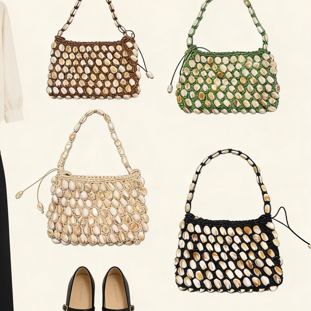 Beaded Woven Shoulder Bag - DippedShop Wholesale - #9379