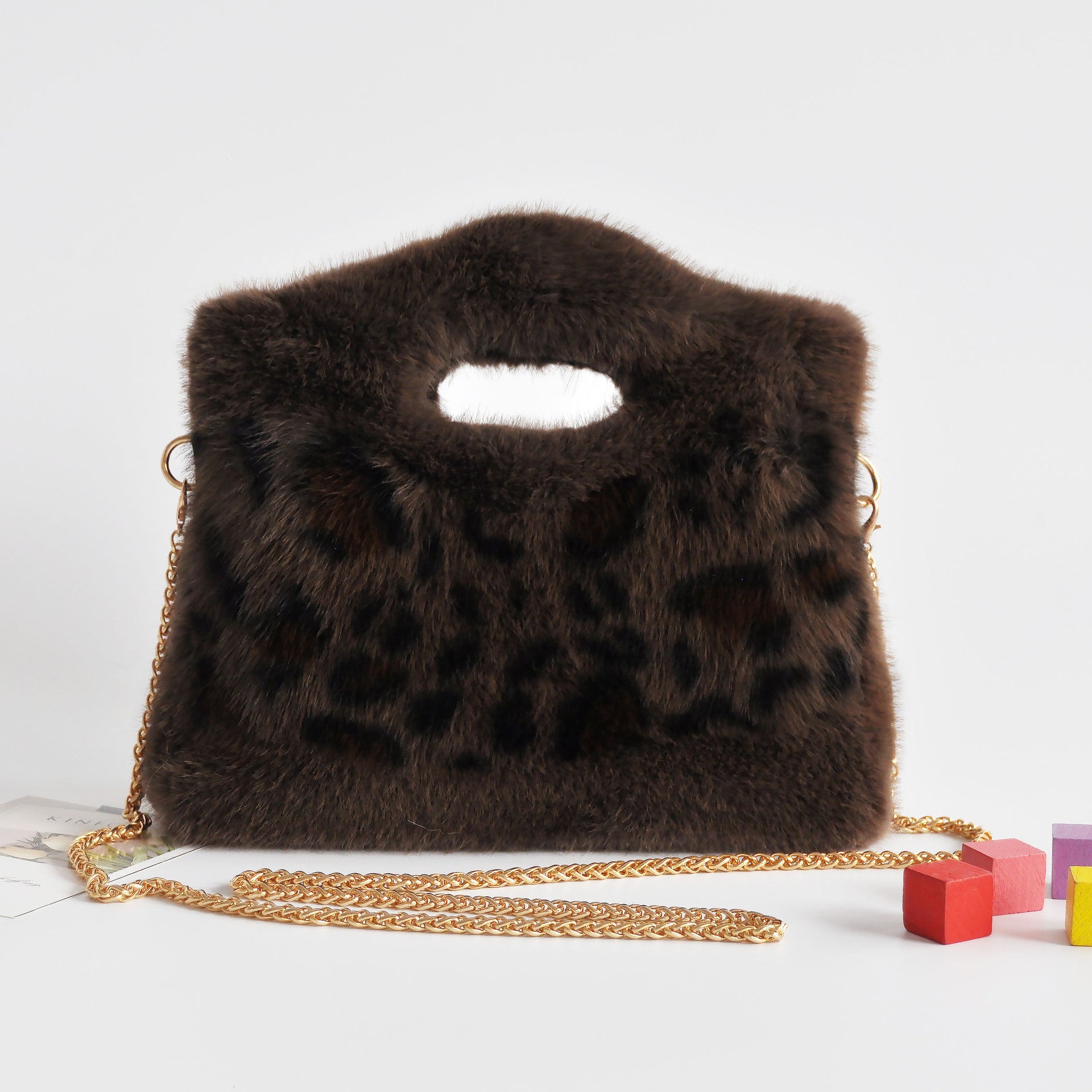 Color Block Leopard Faux Fur Tote Bag 6W10BBG1884