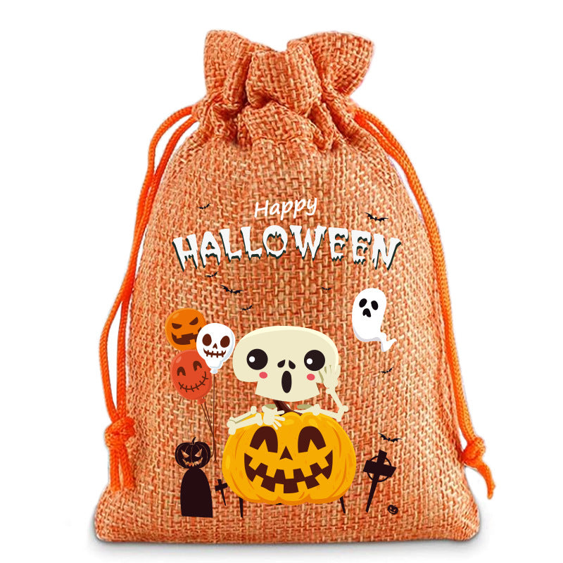 Halloween Cartoon Printed Burlap Drawstring Bags 6W10BBG1751