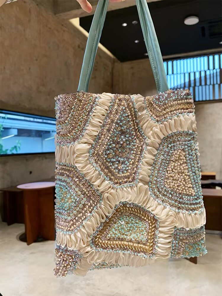 Embroidered Sequin Floral Handbag - DippedShop Wholesale - #7699