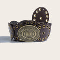 Retro Western Oval Buckle Wide Disc Waist Belt 6W6JBT234