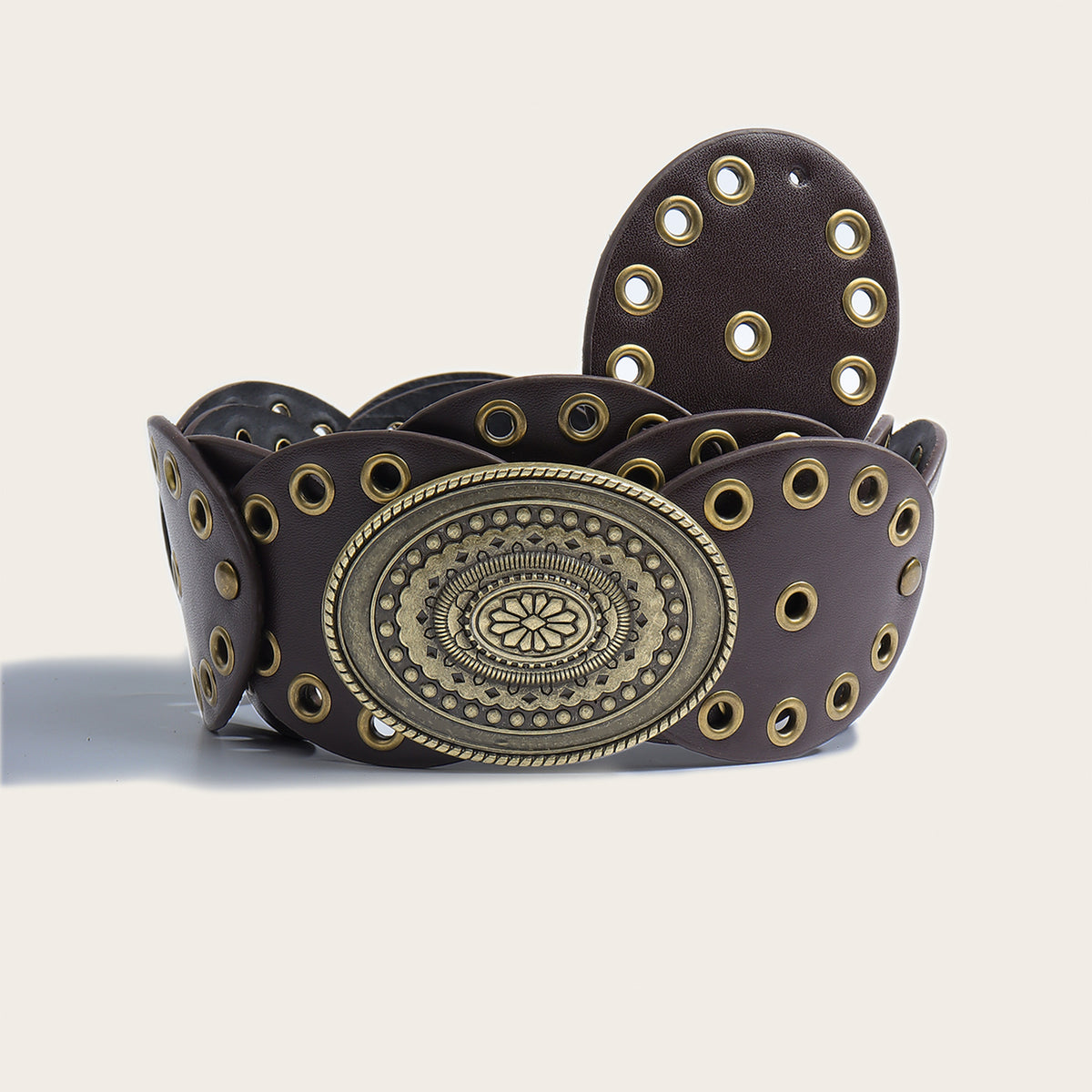 Retro Western Oval Buckle Wide Disc Waist Belt 6W6JBT234