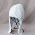 Fuzzy Angora Rabbit Fur Earflap Knit Beanie 6W6HAT691