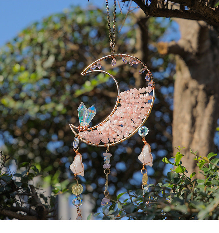 Pink Crystal Moon Suncatcher - DippedShop Wholesale - #1315