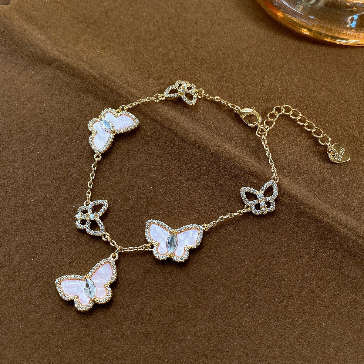 Vintage Butterfly Charm Cubic Zirconia Chain Bracelet 6W6JBR495