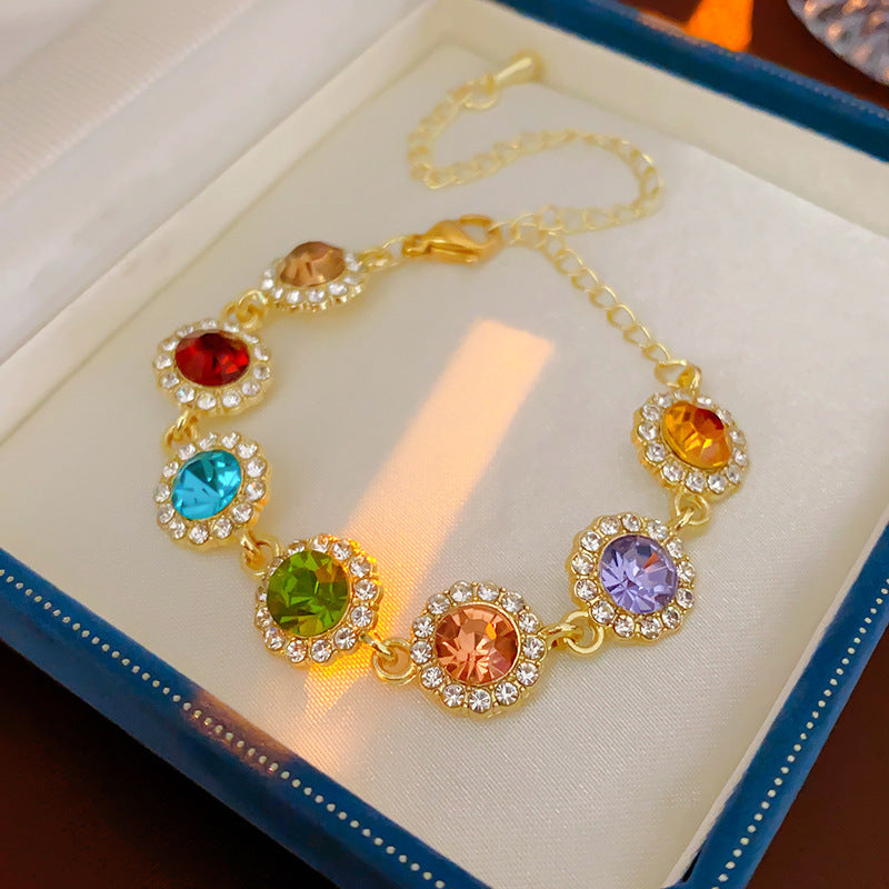 Stylish Gold Plated Rhinestones Heart Pendant Bracelet 6W6JBR715