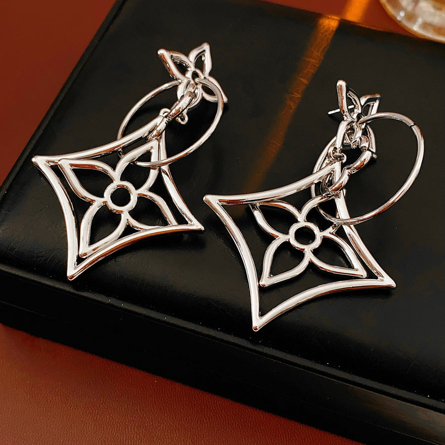 Fashion Hollow Flower Gold Plated Geometric  Dangle Earrings 6W6JER727