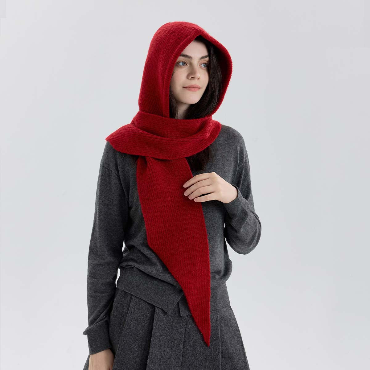 Minimalist Solid Color Hooded Triangle Scarf 6W6NSW300