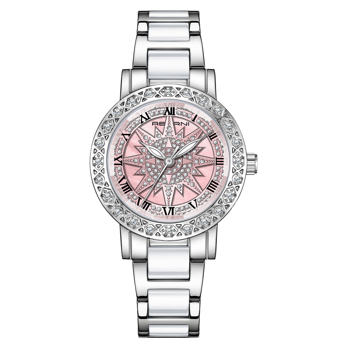 Trendy Starburst Pattern Diamond Quartz Wrist Watch MK2SSAS6W6JWA18