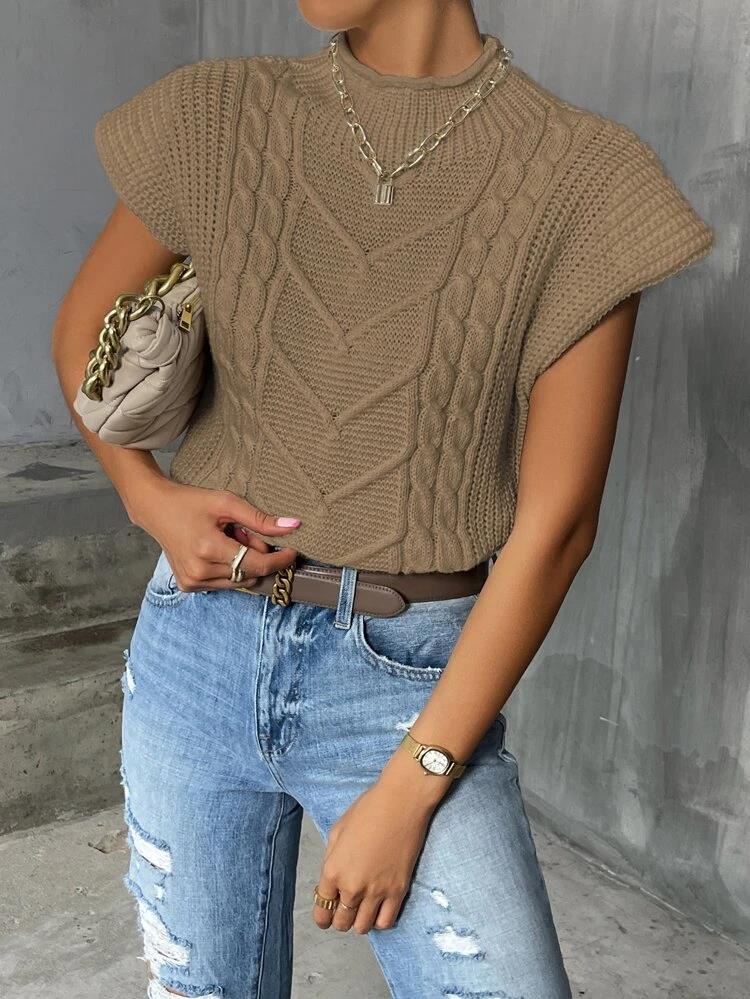 High Collar Twist Drop Shoulder Knit Vest DPT1406