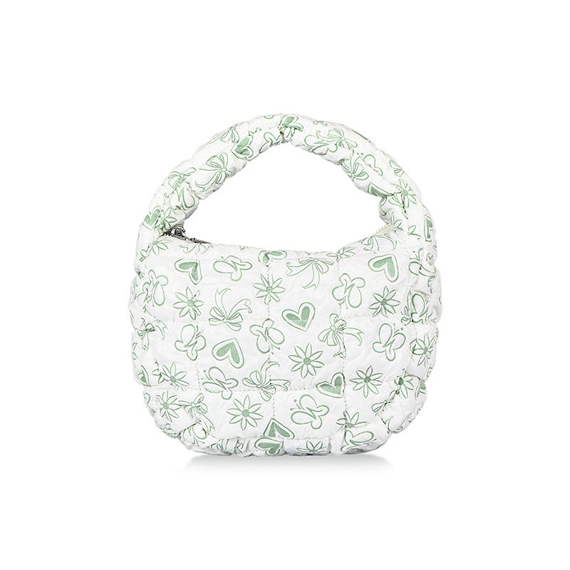 Cute Heart Flower Print Ruched Puffer Handbag 6W10BBG1804