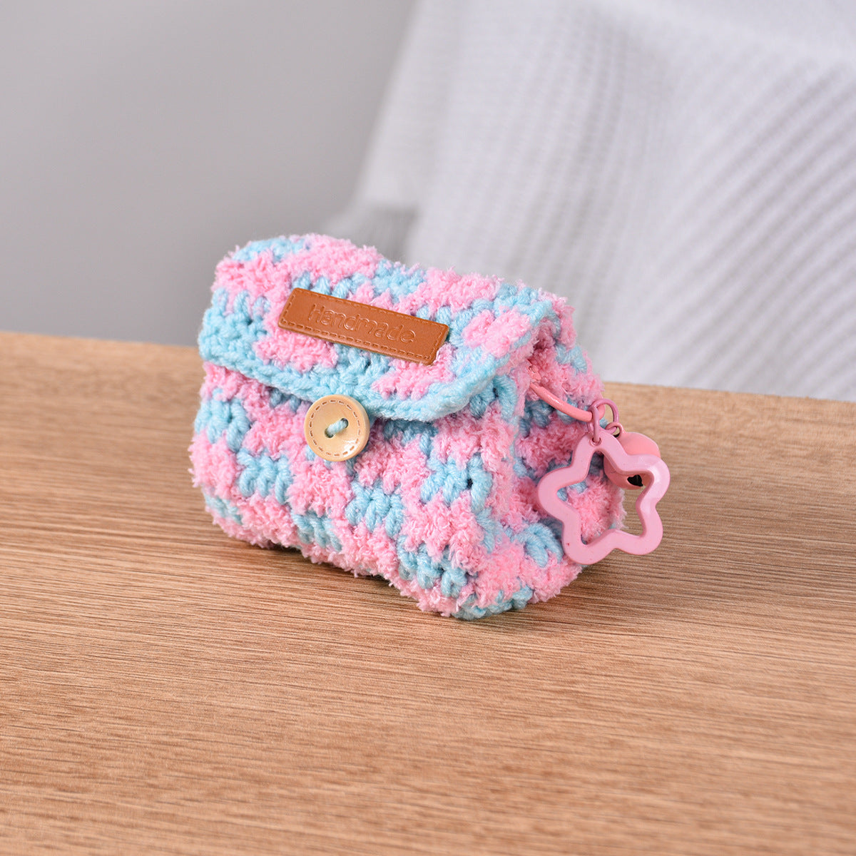 Cute Crochet Color Block Mini Coin Earbud Case 6S10BWB112