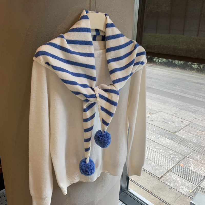 Striped Knit Triangle Scarf - DippedShop Wholesale - #4627