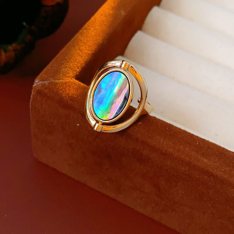 Vintage Oval Abalone Shell Open Statement Ring 6W6JRG357