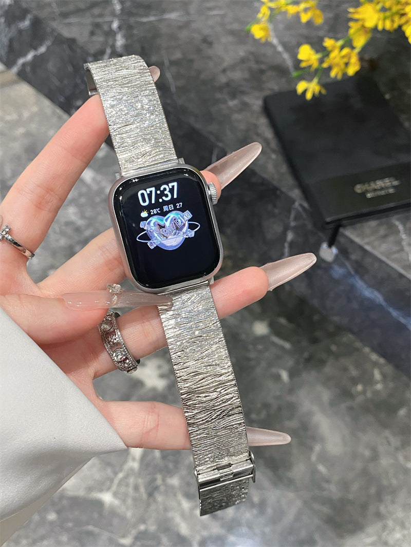 Elegant Stainless Steel Textured Watch Band 6W6JWA107