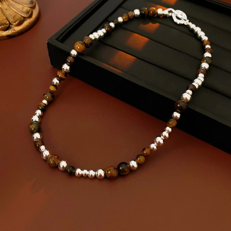 Vintage Gold Plated Tiger Eye’s Stones Necklace 6W6JNC959