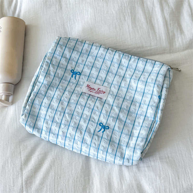 Fresh Plaid Print Large Capacity Cosmetic Bag 6C5CO273