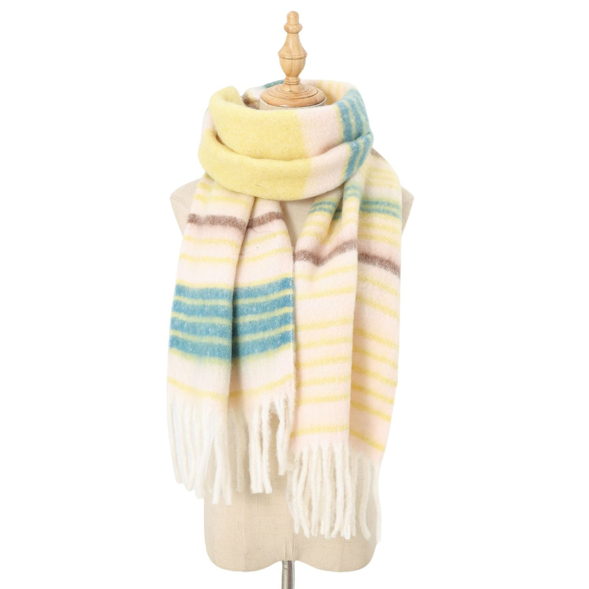 Striped Mohair Tassel Scarf - DippedShop Wholesale - #0387