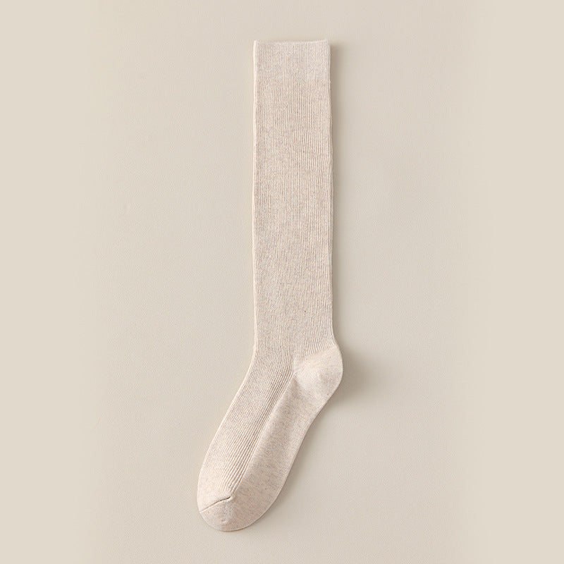 Simple Solid Color Ribbed Long Cotton Socks 6W8FSO890