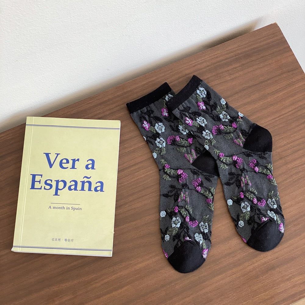 Jacquard Floral Crew Socks - DippedShop Wholesale - #6947