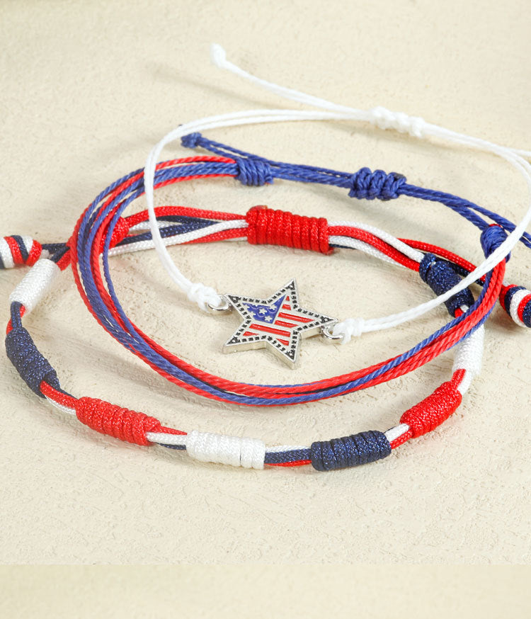 Stylish Rope Braided USA Flag Bracelet Set 8ZA6JBR129T