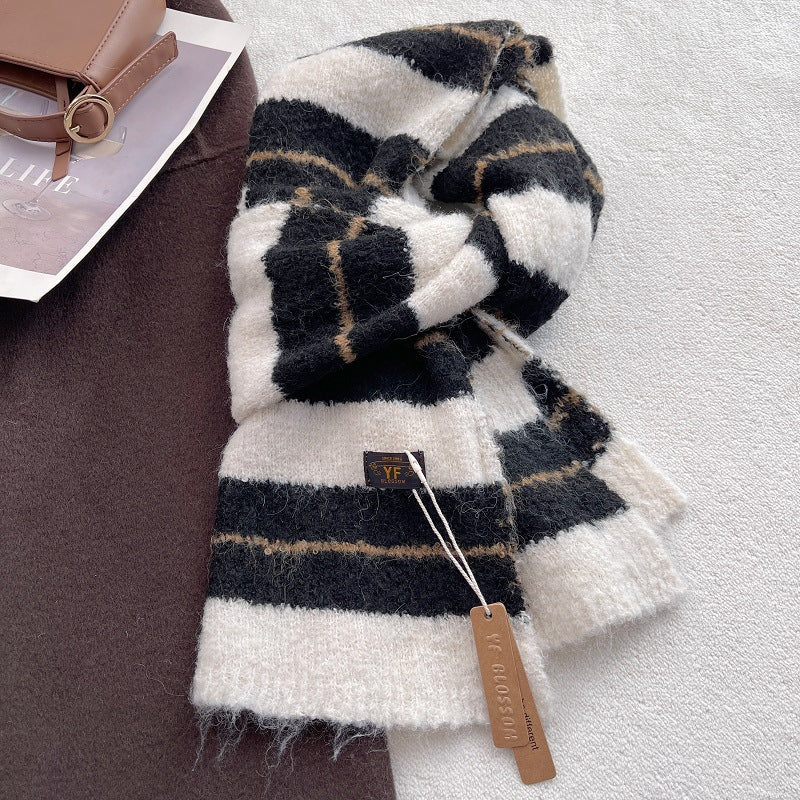 Thick Warm Soft Color Block Striped Shawl Scarf 6W6NSC78