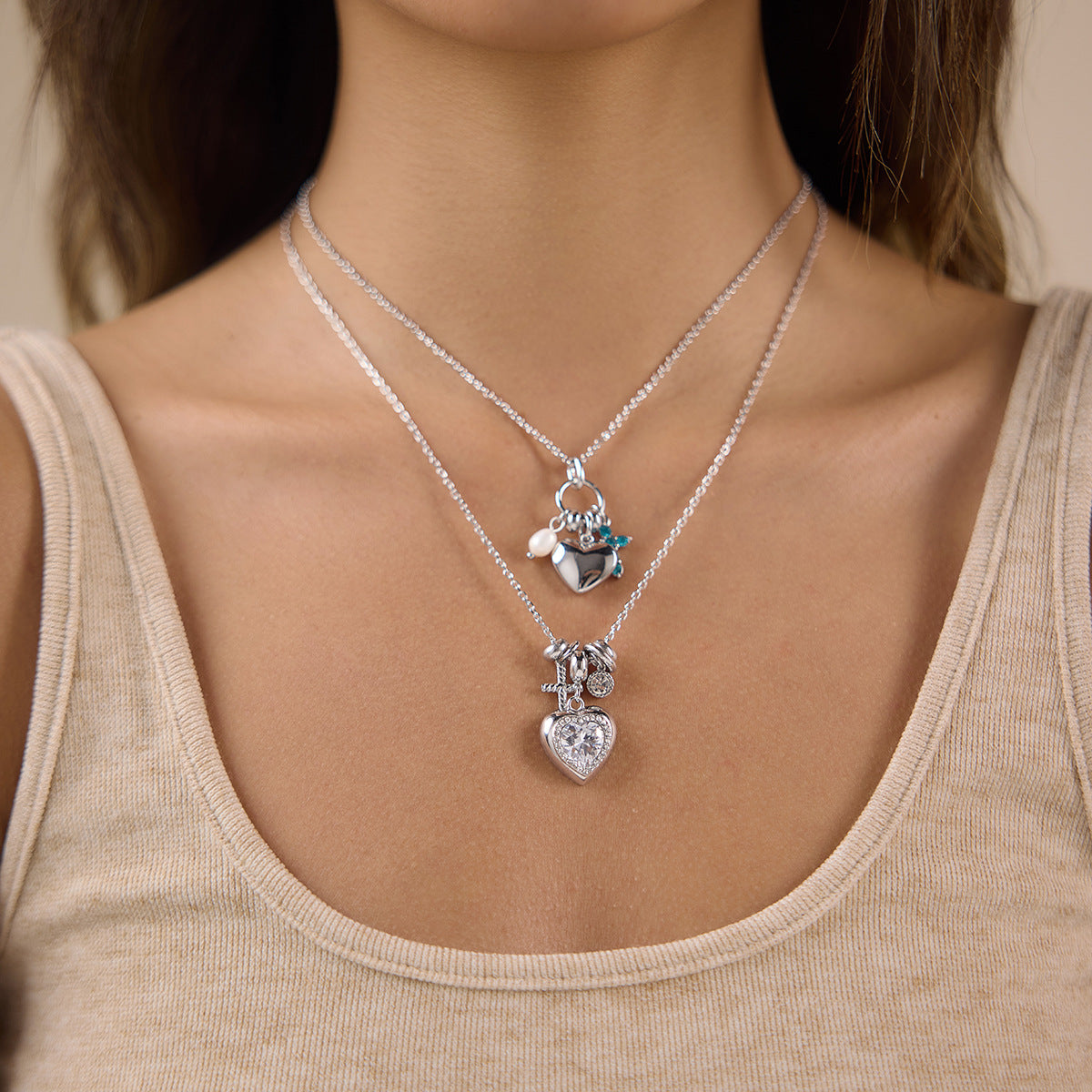 Minimalist Zirconia Heart Cross Pendant Necklace 6W6JNC406L