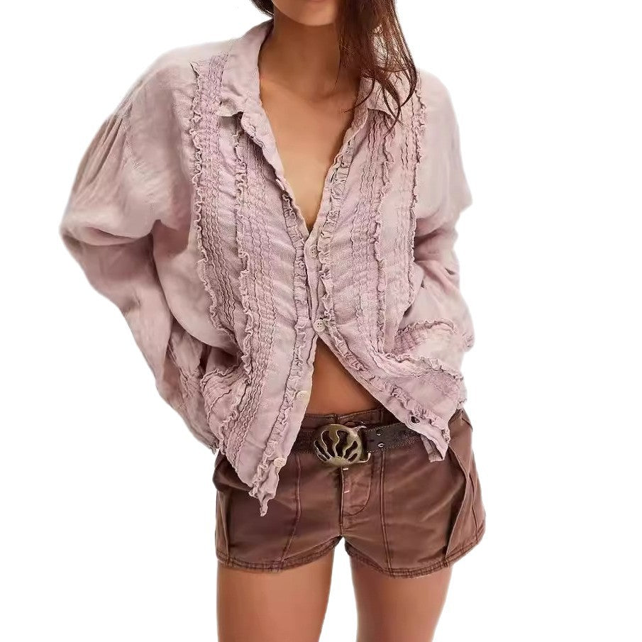 Elegant Ruffled Polo Shirt - DippedShop Wholesale - #6563