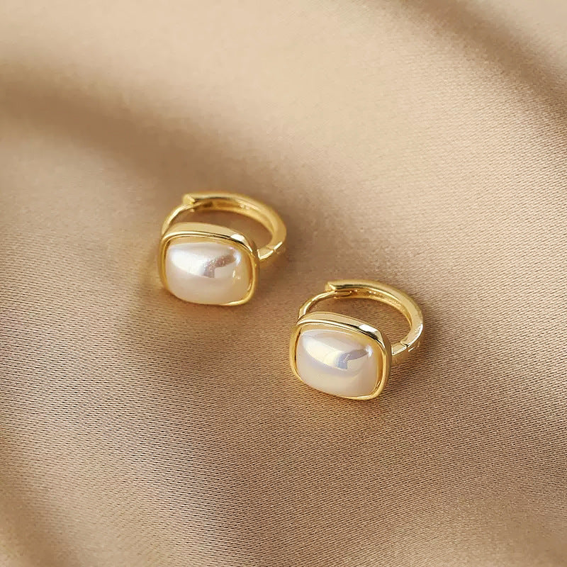 Square Pearl Vintage Simple Hoop Earrings DPJE1704