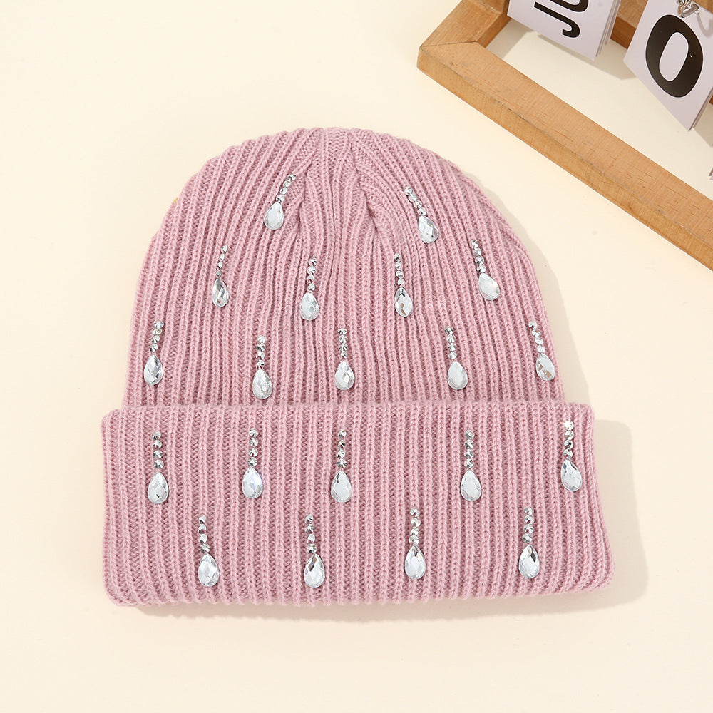 Rhinestone Cuffed Knit Beanie - DippedShop Wholesale - #7523