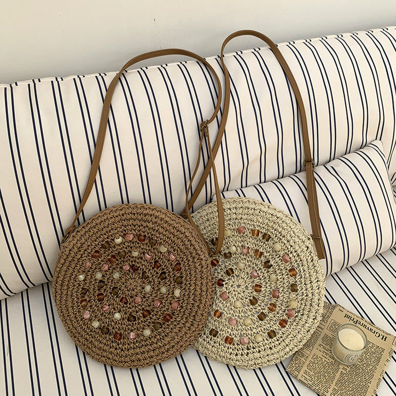 Round Straw Crossbody Bag - DippedShop Wholesale - #8947