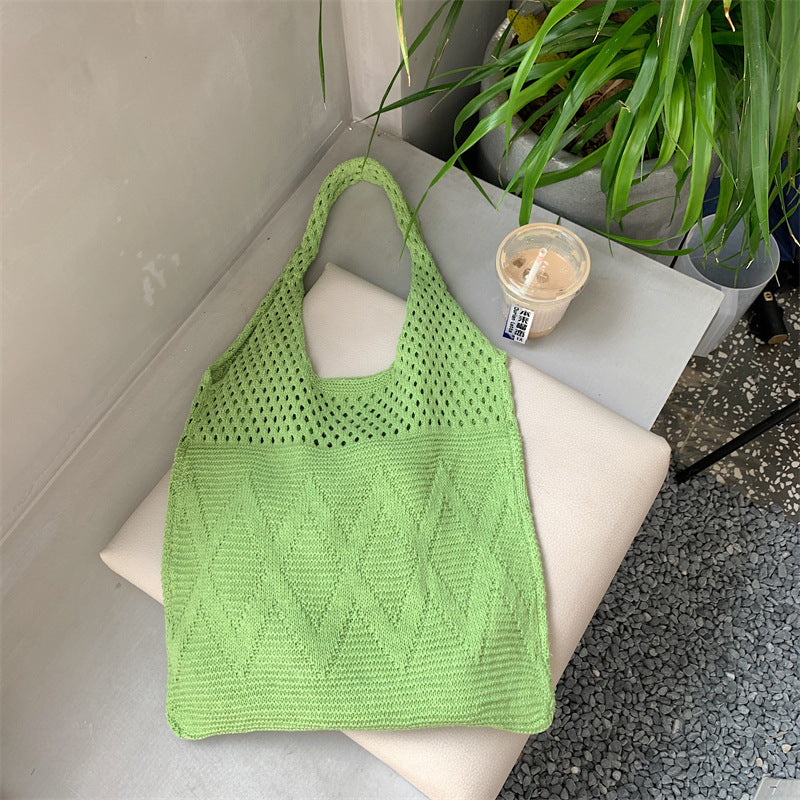 Trendy Solid Color Hollow Knit Shoulder Bag 6W10BBG1768